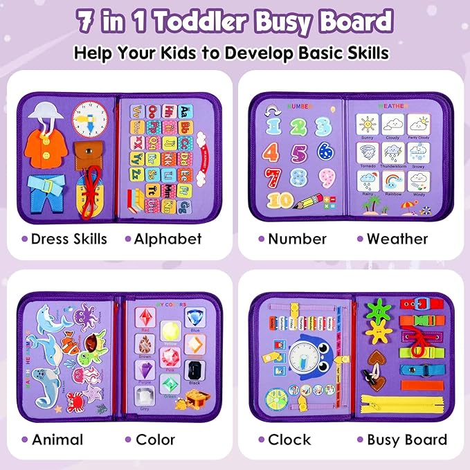 Toddler Busy Board - Montessori Toys for Toddler Girl Birthday Gift - Busy Book for Toddlers 3-5, Montessori Educational Learning Sensory Travel Activities Toys for Kids Ages 3-5