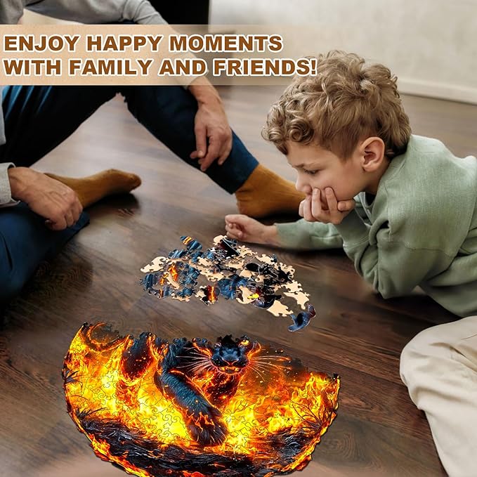 Wooden Puzzles for Adults - Flame Panther Wood Puzzles Adult - Unique Animal Shape Wooden Jigsaw Puzzles for Adults - Birthday Gifts for Puzzle Lovers, Family (8.5 * 7.9in)