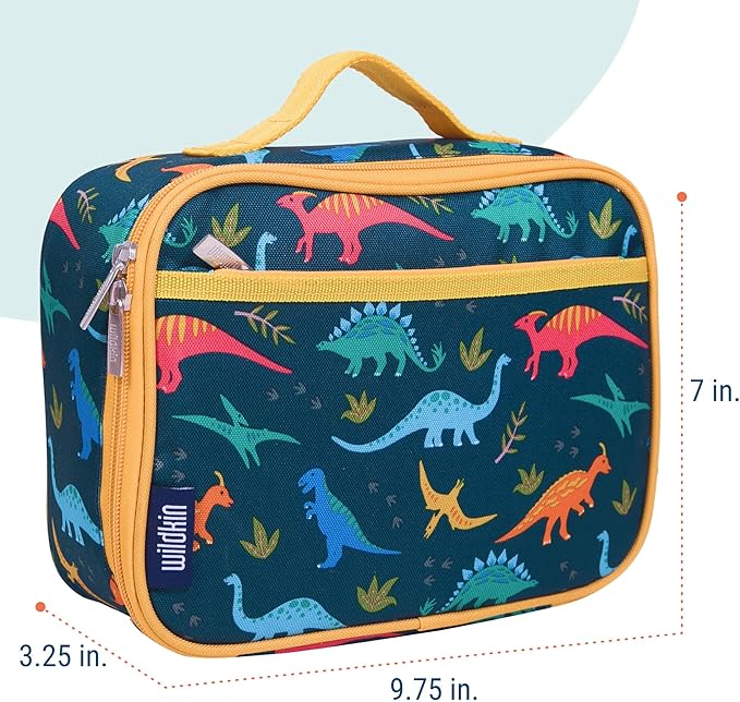 Wildkin Kids Insulated Lunch Box – Durable and Reusable for School & Travel - Jurassic Dinosaurs