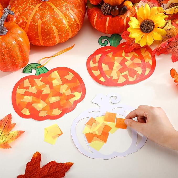 24 Sets Pumpkin Crafts Kit DIY Tissue Paper Sign Crafts for Back to School Fall Harvest Thanksgiving Religious Christian Party Fun Home Actives