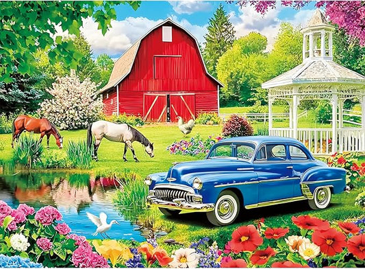Puzzles for Adults 500 Pieces,Farm Horse Puzzle for Adult,Flowers Rooster Barn Truck Themed Jigsaw Puzzle,Country Life Puzzle for Seniors Kids,Puzzles for Family Game Nights, 20.5x15 in