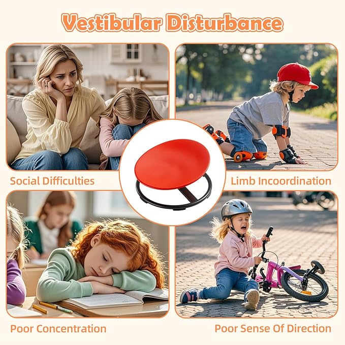 Spinning Chair for Kids, Sensory Integration Training Swivel Chair for Children with Autism & ADHD,for Balance & Body Coordination Training, Red Round