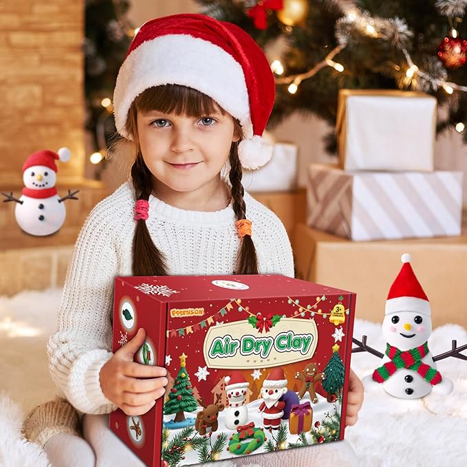 ESSENSON Air Dry Clay Christmas Kit, 36 Colors DIY Modeling Clay Craft Set with Accessories, Christmas Stocking Stuffers for Kids, Xmas Gift for Girls Boys