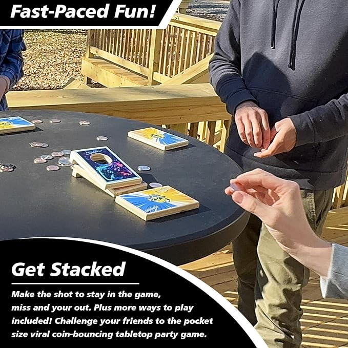Coinhole Desktop Coin Bouncing Party Game Set | Tabletop Cornhole Board Game | Small Cornhole Travel Game Includes Coins