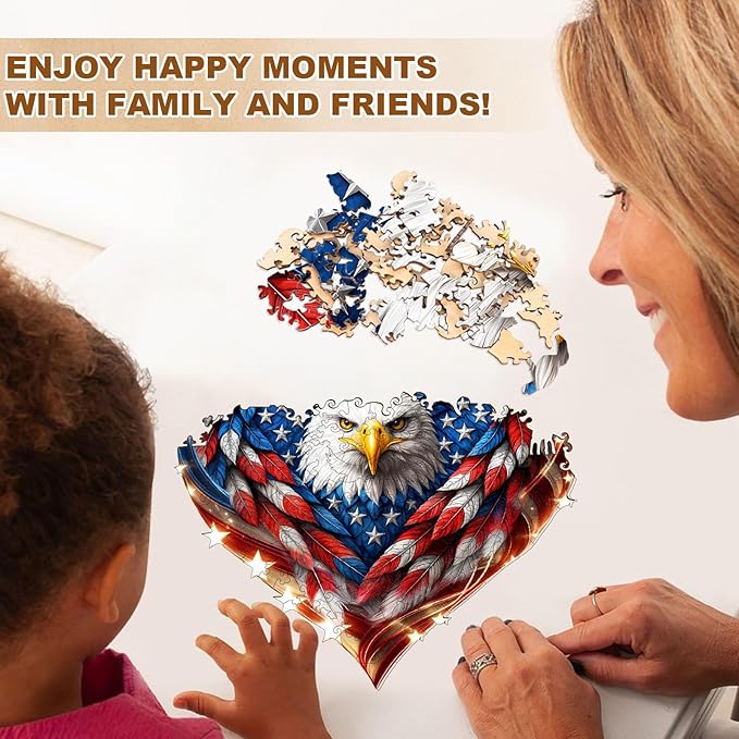 Wooden Puzzles for Adults - 200 Pieces Patriotic Eagle Wood Puzzle - Unique Shapes Wooden Jigsaw Puzzles for Adults - Eco-Friendly Home Office Decor (11.4 * 10.6in)