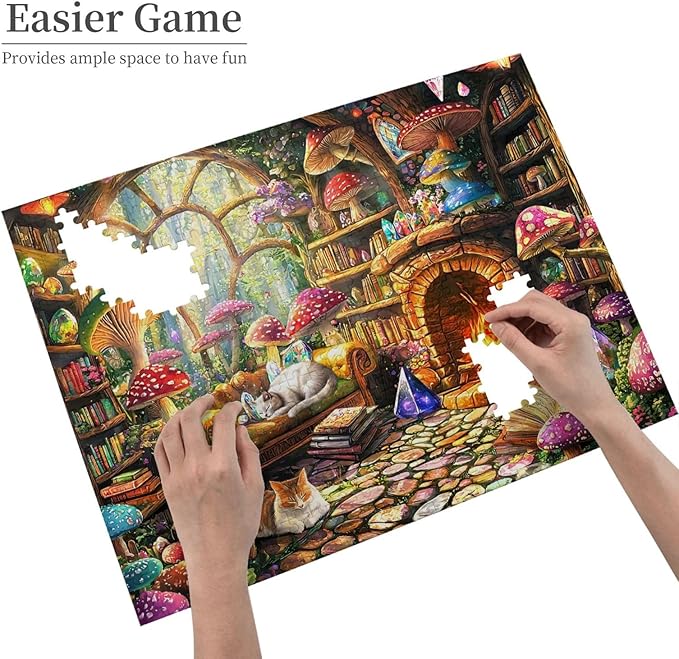 Mushroom Cottage Jigsaw Puzzles for Adults 500 Pieces Magical Forest Treehouse Scene Puzzles Challenging Puzzle Games for Night