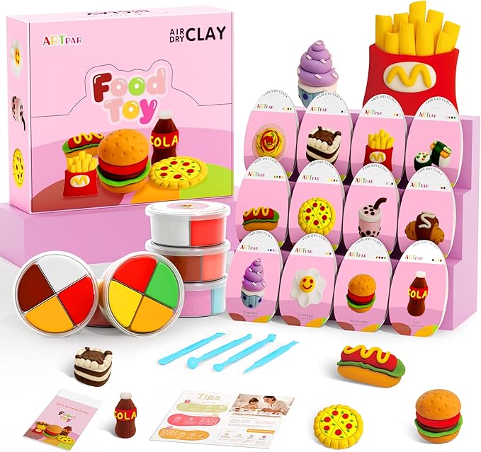 Air Dry Clay Kit for Kids,12 Box Mini Food Modeling Magic Clay Sculpting Set,Safe Non-Sticky,Ultra Light & Soft,Arts & Crafts Fun Playset Kitchen Toys,Home Party Favors for Boys Girls 3+ Years