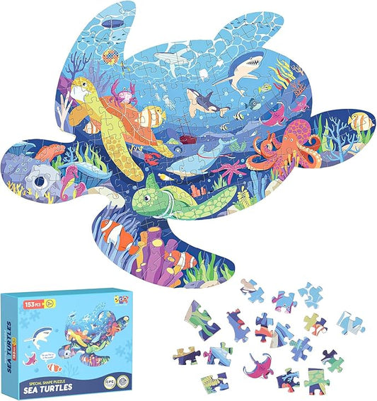 ELX 153 Piece Sea Turtle Jigsaw Puzzle for Kids 4-10, Seaworld Floor Puzzle for Preschool Learning (21.42 X 16.42 in)