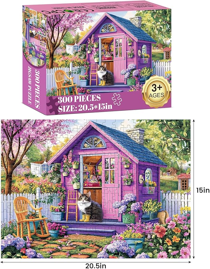 300 Piece Puzzles for Adults Garden 300 Piece Puzzles for Kids Ages 8-10 10-12 Jigsaw Puzzle Recycled Pieces Cardboard Family Puzzle Challenging Game 20.5x15IN