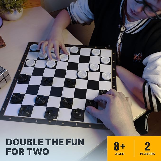 Checkers Board Game with 30 Checkers Pieces - Classic Board Game for Kids and Adults