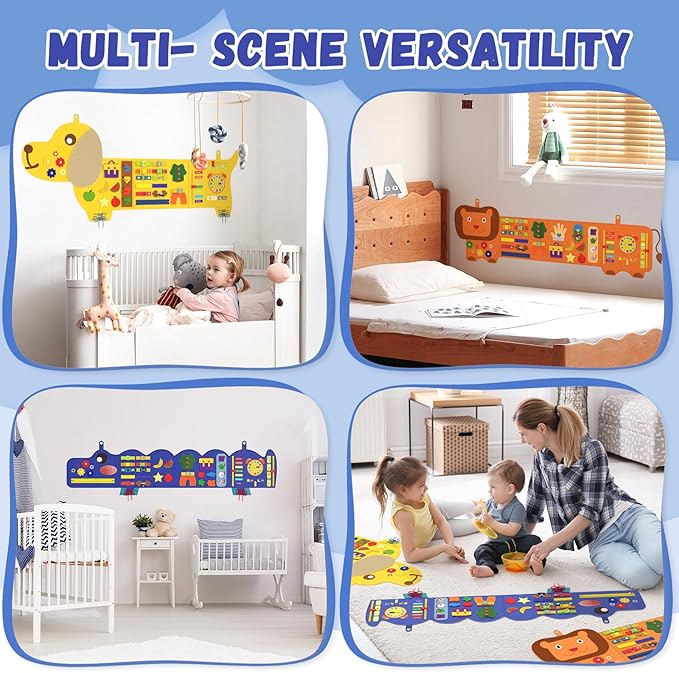Crocodile Montessori Busy Board - Sensory Wall Panel for Kids, Felt Activity Cube for Toddlers, Daycare Toys, Playroom Furniture Essentials, Wall Mounted Sensory Board Toy Gift for Boys Girls, 3-6