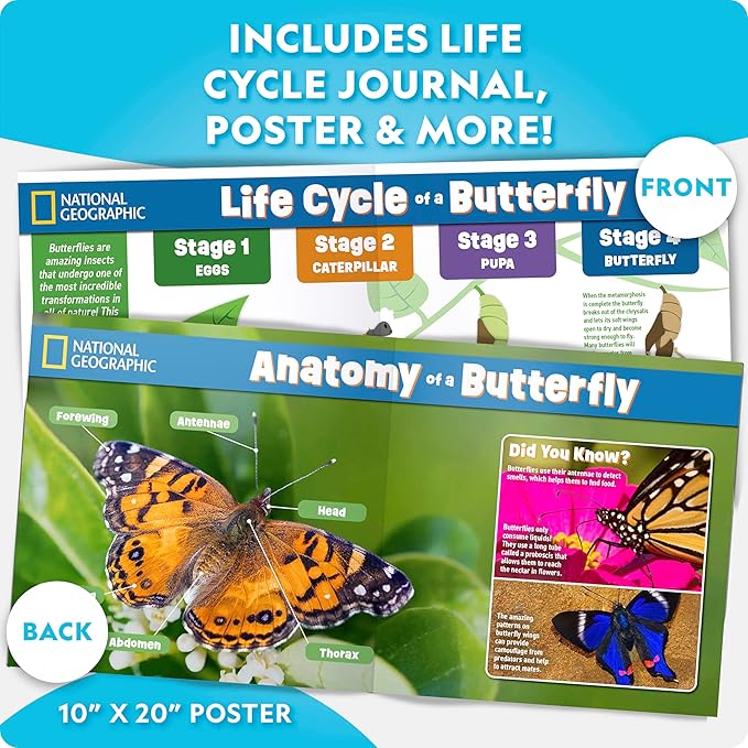 National Geographic Ultimate Butterfly Growing Kit – Build a Habitat & Watch Caterpillars Transform, Includes Live Caterpillar Voucher, Cage, Feeder, Glow-in-The-Dark Figures, Hands-On Activities