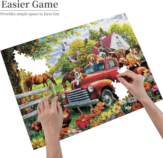Colorful Spring Farm Puzzle for Adults 500 Pieces Animal Farm Dogs Cows Donkey Horses Puzzle Artwork Friends Family Activity Game Nights Gifts