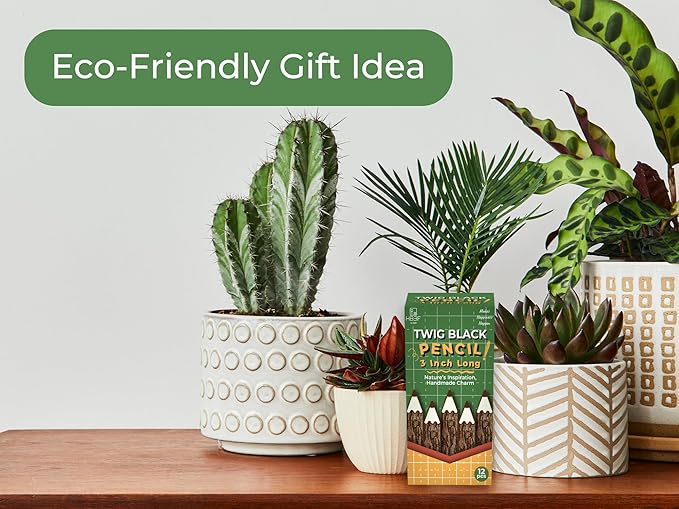 BSIRI Black 3 Inch Wood of 12 in Pack Tree Bark Pencil Favors in Wooden Rustic Twig Pencils Unique Camping Gifts Decorations Party Supplies Novelty Gifts Natural Kid