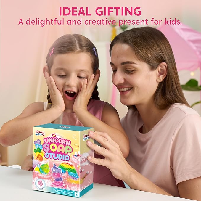Klever Kits Unicorn Soap Making Kit- 4 Molds Girl Crafts DIY Project, Unicorn Girl Gifts, Kids Birthday Gift for Aged 6+, Science STEM Activity Teenage Gifts for Toddler Ages 6 7 8 9 10 11 12