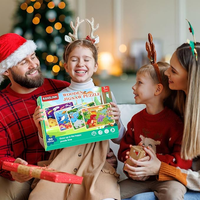 Wooden Puzzles for Kids Ages 4-6, 4 Packs 60 PCs Animal Dinosaur Jigsaw Puzzles for Children Ages 4-8,Preschool Educational Puzzles Boards Toys Gifts for Boys Girls