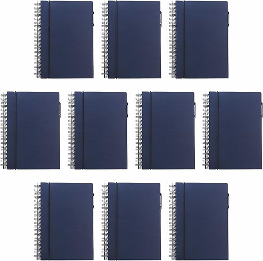 DISCOUNT PROMOS Spiral Notebooks with Elastic Closure Set of 10, Bulk Pack - Perfect for School, Office, Business and More - Navy Blue