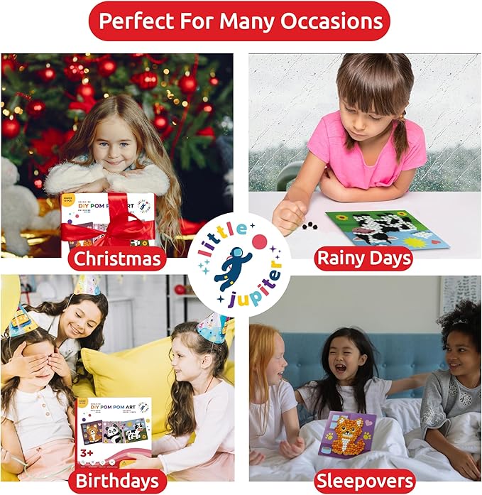 Little Jupiter DIY Pom Pom Art - Makes 10 Art Pieces -Boy & Girl for Age 3-5 - Toddler Kids Crafts 3-5 Activities - Arts and Crafts (Set4)