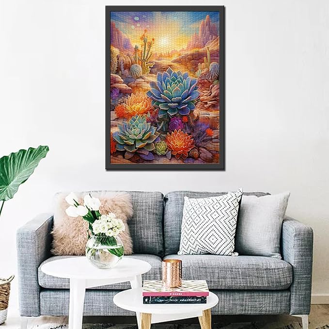 1000 Piece Jigsaw Puzzles for Adults America Arizona Desert Painting Jigsaw Puzzle Tropical Succulent Plants 1000 Pieces Puzzles Game Home Wall Decor DIY Craft Landscape at Sunset Puzzle Art Gift