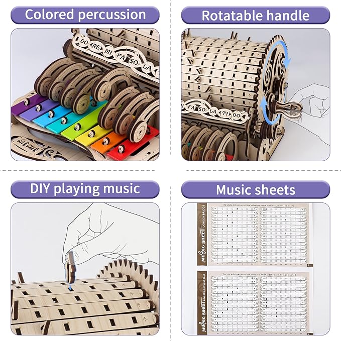 nicknack 3D Wooden Puzzles Model Kits for Adults Piano Mechanical Music Box Model Wooden Xylophone Toy