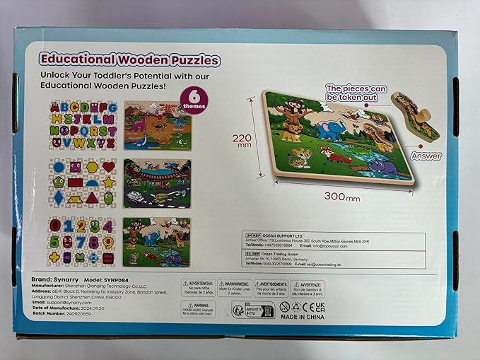 SYNARRY Wooden Puzzles for Toddlers 1-3, 6XSET Puzzles for Toddlers 2-4 with Rack, Learning Alphabet Number Shape Animal Dinosaur Vehicle, Education Toddler Puzzles Toys Gifts for 2 3 Years Boys Girls