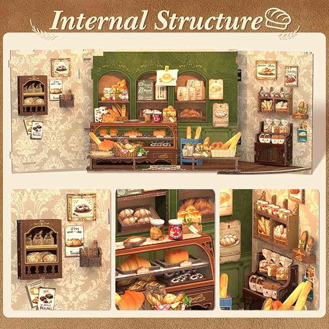 CUTEBEE Book Nook Kit, DIY Miniature House Kits for Adult and Teens, Dollhouse Booknook Tiny House, Bookshelf 3D Wooden Puzzle, DIY Craft Gifts for Family and Friends (Mrs.Hunt Bakery)