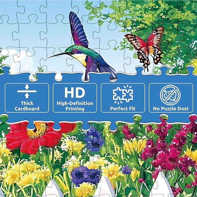 300 Piece Puzzle for Adults,Beautiful Garden Puzzles for Adults Kids Elderly,Large Piece Butterfly and Birds Puzzles for Kids Age 8-10 10-12,Challenging Flower Puzzle,Family Game Great Gift 20.5x15 in