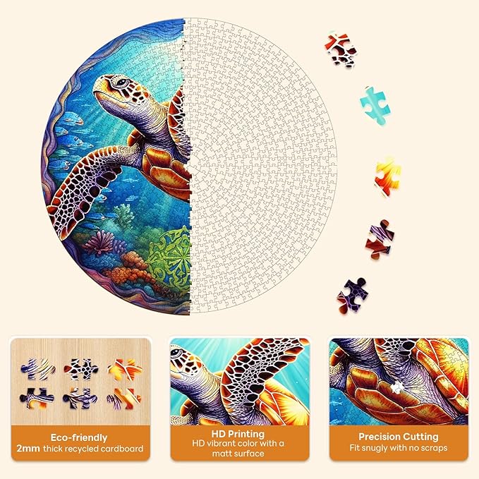 Masseruon 1000 Piece Puzzle for Adults, 26.6 * 26.6in Deep Sea Turtle Puzzle for Adults, 1000 Pieces Jigsaw Puzzles, Adult Puzzles Game, Unique Gift for Women Men