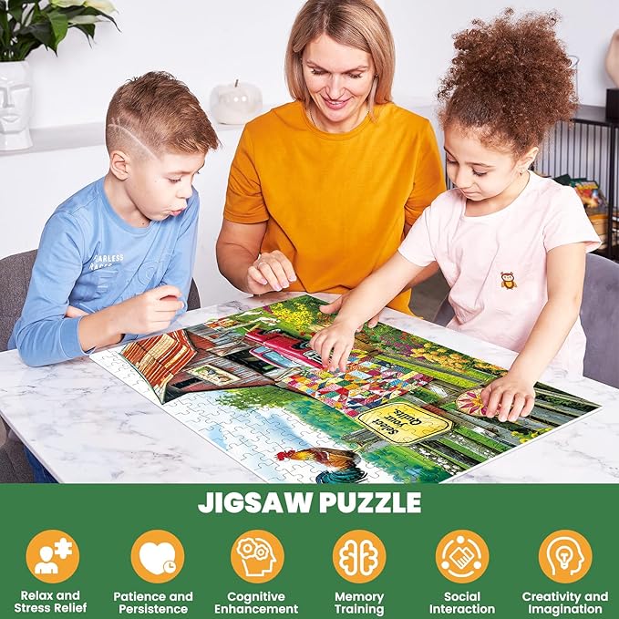 300 Pieces Puzzle for Adults,Fun Country Life Farm Puzzle,Recycled Cardboard Animals Jigsaw Puzzles 300 Piece,Challenging Game Home Decor Birthday Party Gift Toy for Adults Kids Seniors 20.5*15 inch