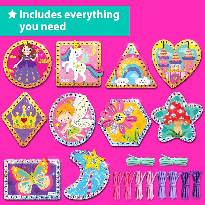 Lacing Cards for Kids Ages 3-5 - 10 Pcs Unicorn and Fairy Theme with Colorful Laces - Craft Kit for kids DIY Activity Set - Fine Motor Skills Toys and Preschool Learning Activities