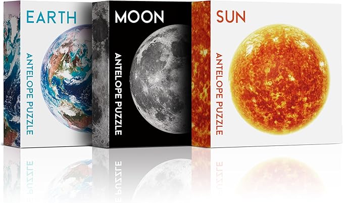 Antelope 3 in 1 1000 Piece Round Puzzle Bundle - Earth, Space, and Moon With Sun - Planet and Space Jigsaw