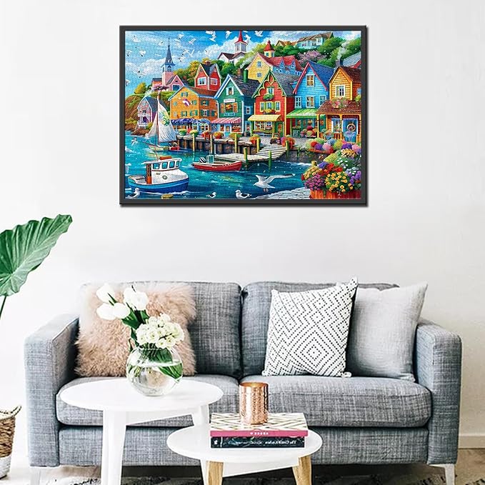 Tucocoo Jigsaw Puzzles 1000 Pieces for Adults-Colorful Seaside Town Hardboard Puzzle-Challenging Puzzle Perfect for Game Nights-DIY Home Wall Decor-Art Puzzles Colorful Coastal Town 27" x 20"