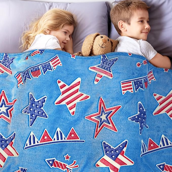 Glow in The Dark Blanket American Flag Blanket July 4th Decor USA Flag Patriotic Star Stripes Independence for Men Women Kids