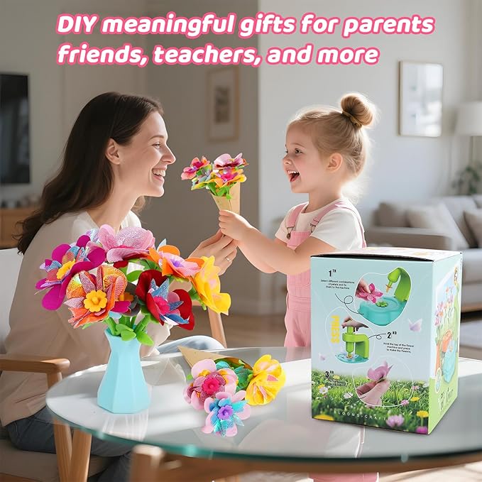 Flower Craft Kits for Girls - Arts and Crafts for Kids Ages 4-8, Gifts for 4 5 6 7 8 9 Year Old Girls, Art Craft Activity Toys Set for Kids, DIY Flower Making Kit Creative Toys Gifts for Toddler