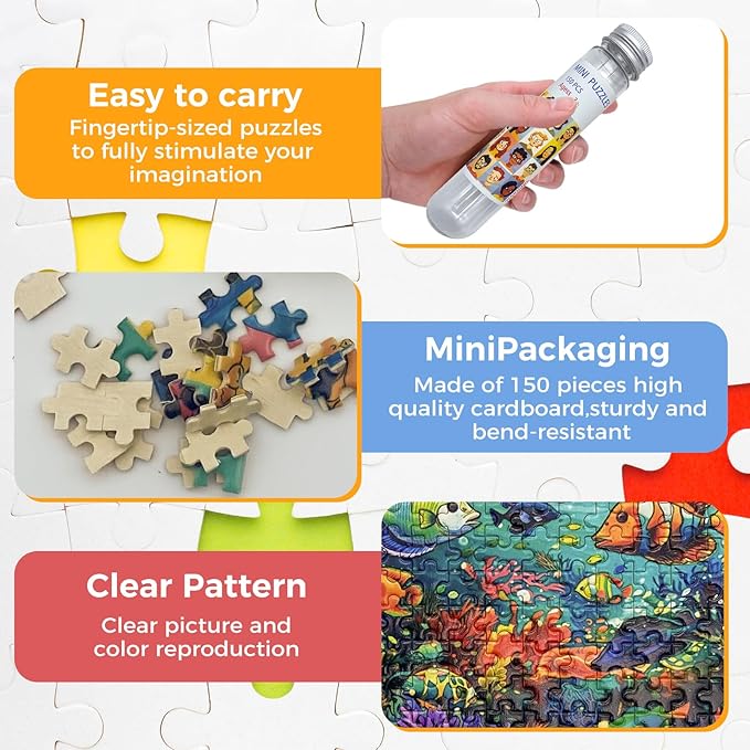 150 Pieces Mini Jigsaw Puzzles for Adults & Kids,6 x 4 Inches,Mini Puzzles,Travel Puzzle,Small Micro Puzzles,Challenging Difficult Puzzle,3 Pack Ocean Series