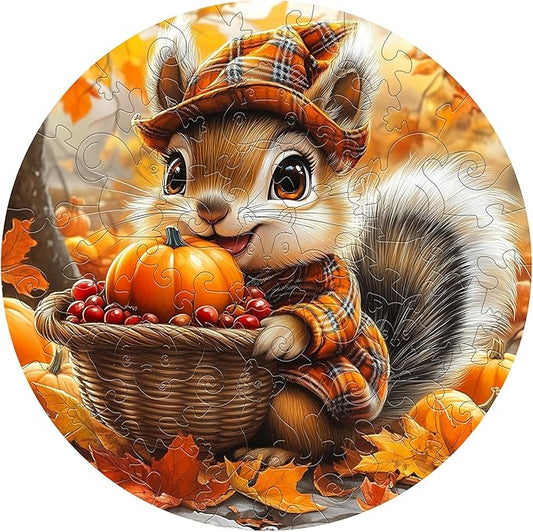 Wooden Puzzles for Kids Ages 4-6 - Squirrel's Harvest 50 Pieces Children Puzzles - Large Pieces Kids Puzzle with Unique Shapes - Fall Puzzles for Boys and Girls (11.4 * 11.4 in)