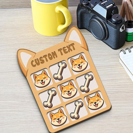 Personalized Dog XO Board Game, Personalized Cute Dog Wooden Noughts and Crosses Game, Pet Table Decor Road Trip Travel Game for Family (Dog 5)