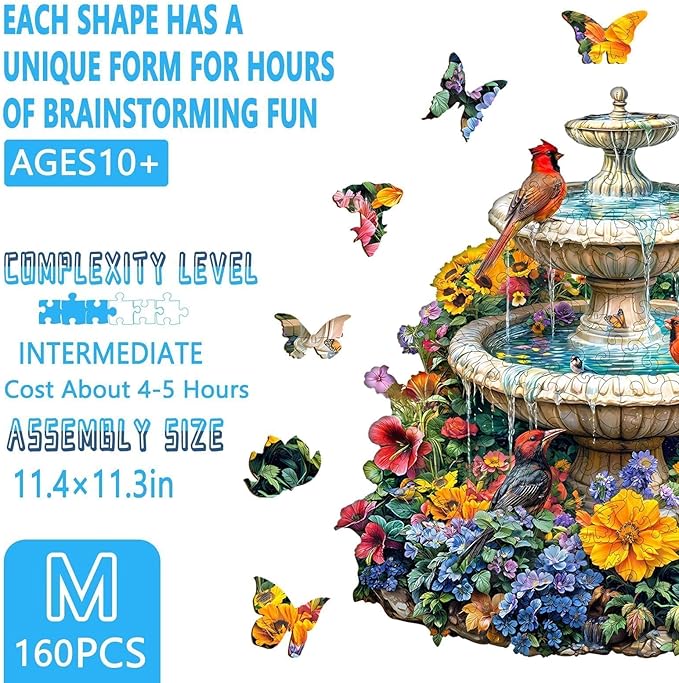 Wooden Puzzles for Adults - Garden Melody Puzzle, Unique Shape Wooden Jigsaw Puzzle, Wood Puzzles Adult, Gift for Family and Friends, Wall Art Home Decor (M-11.4 * 11.3in-160 Pieces)