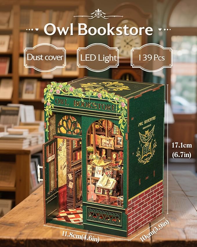 CUTEBEE Book Nook Kit, DIY Miniature House Kits for Adult and Teens, Dollhouse Mini Booknook House Bookshelf Decor, DIY Craft Gifts for Family and Friends（Owl Bookstore）