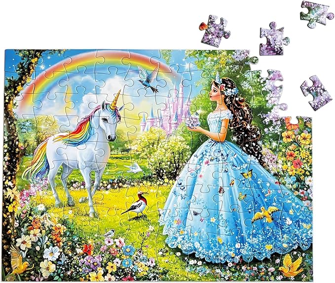 Pack of 2, 100 Piece Jigsaw Puzzles for Adults and Teens and Kids Family Happy Games Princess Unicorns Puzzles