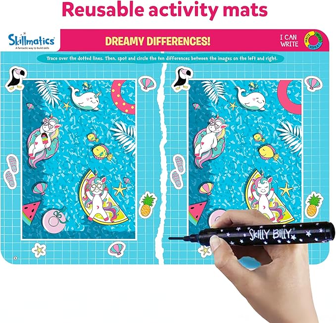 Skillmatics I Can Write Unicorns - Reusable Preschool Learning Activities, Educational Toy and Game, Back to School Supplies, Gifts for Students, Kids, Toddlers Ages 3, 4, 5, 6