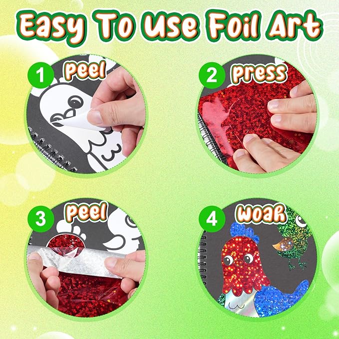 Art & Craft Activity,Foil Craft Animal DIY Art Fun Kits,No Mess Creative Foil Art Kits Set Drawing Game for Kids,Birthday Gifts Crafts Supplies Travel Toys for Girls Boys Ages 4 5 6 7 8 9 Year Old