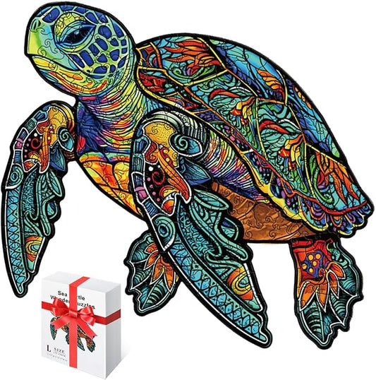 200 Piece Puzzles for Kids, 11.8x9.8 Inches Wooden Sea Turtle Jigsaw Puzzles, Ocean Turtle Puzzle for Family Game, Sea Animal Puzzle with Drawstring Bag and Gift Box for Birthday Gift