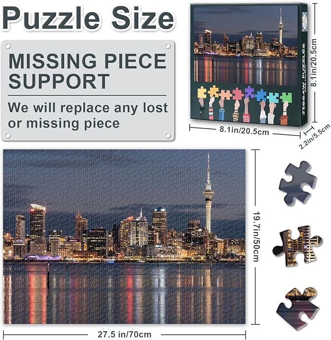 Jigsaw Puzzles 1000 Pieces for Adults, Auckland Skyline Night Falls Puzzles for Adults, Washington Cityscape Adult Challenging Puzzle 1000 Pieces, Relaxation Game for Men Women 27.5x19.7 Inch
