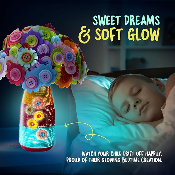 Dan&Darci Light Up Button Flower Craft Kit - Crafts for Kids Ages 4-8 - Arts & Crafts Gift for Girls - Activities for Kid Age 6-8 Girls - 5 Year Old Girl Gift Toys - Birthday Gifts for 5 6 7 8 Years