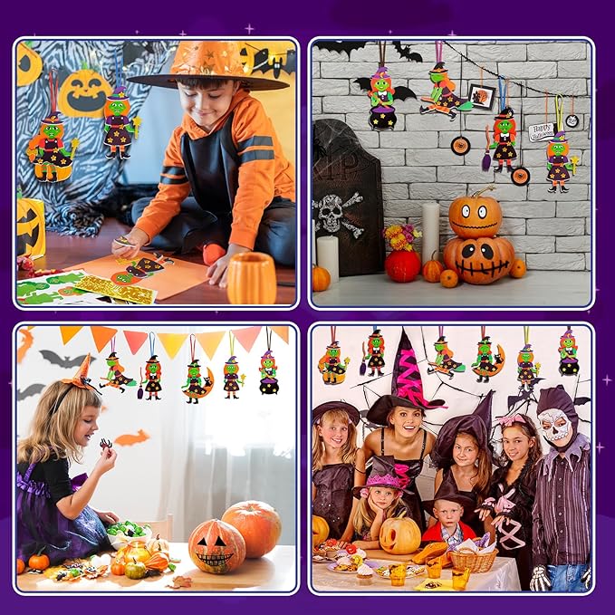 Fennoral 12 Pack Witch Craft for Kids Make Your Own Witch Foam Stickers Ornament DIY Halloween Arts and Crafts for Girls Boys Halloween Party Decoration Supplies