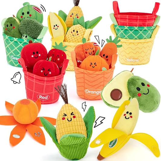 hahaland Baby Sensory Toys - 16 PCS My First Fruit Vegetable Color Sorting Play Food with Crinkle, Rattle, Baby Toys 6-12 Months Montessori Toys for 1 Year Old Boy Girl Gifts Toddler Stocking Stuffers