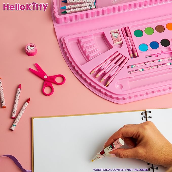 Hello Kitty Colored Pencils Art Supplies Kids Drawing Kit School Supplies Painting Kit Girls Drawing Pencils Art Kit Travel Case with Crayons Arts and Crafts for Kids 4-12 (White/Pink)