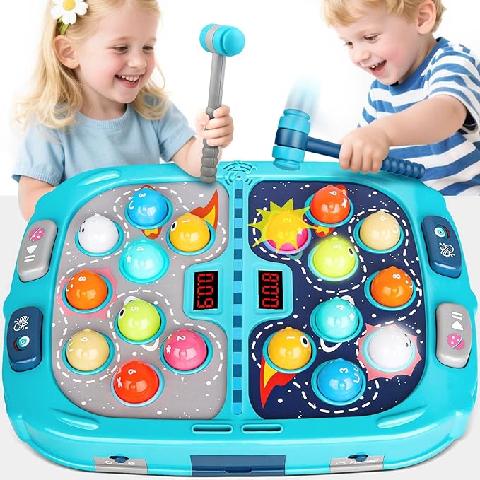 Whack a Mole Game, Toys for 3 4 5 6+ Year Old Boys Girls, Whack a Game for Kids, Gifts for 3-12 Year Old Boys Girls, Interactive Educational Toys with Double Hammers Sound and Light