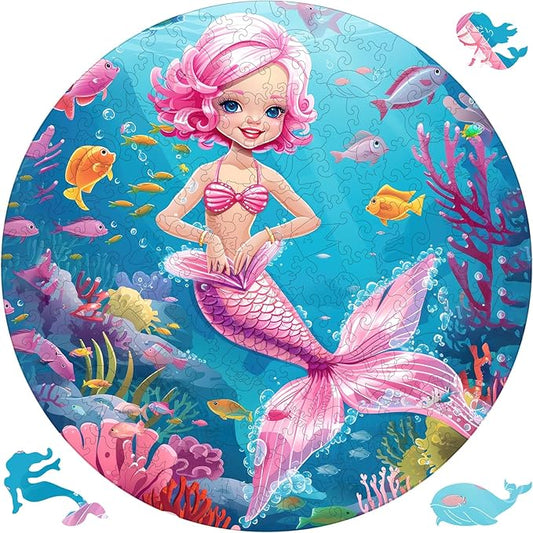 delobil Wooden Puzzles for Adults, Mermaid Jigsaw Puzzles 200 Pieces, Unique Shape Puzzles with Wooden Box, 11.2 x 11.2 Inches Medium Size Family Game Gift, Fun Challenging Puzzles for Adults and Kids